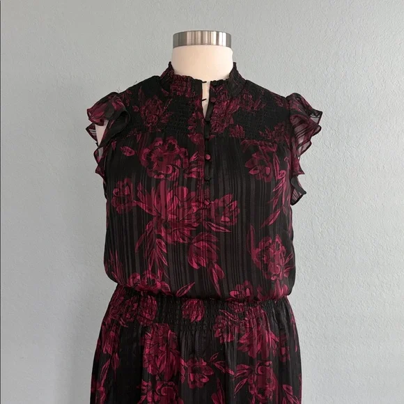 WHBM Smocked Waist Ruffle Midi Dress NWT - Picture 6 of 16